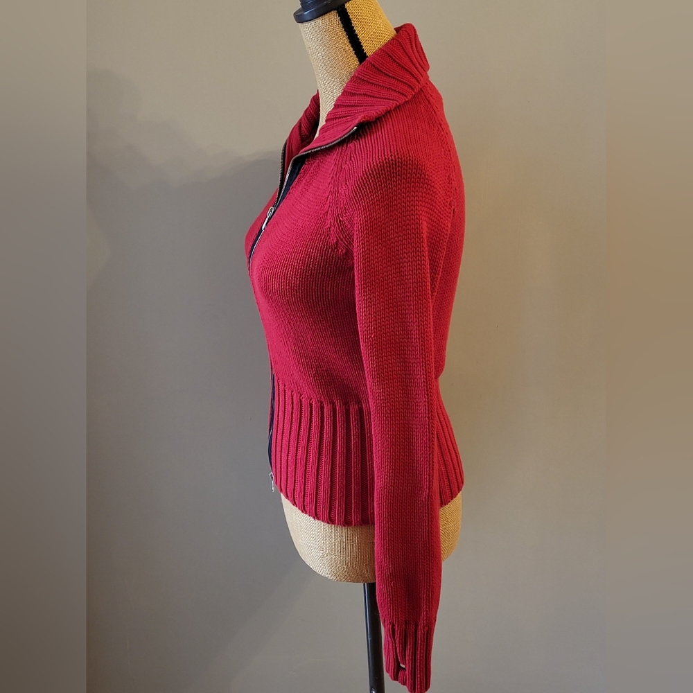 Tommy Hilfiger Red Cotton Zippered Cardigan Small - Picture 2 of 10